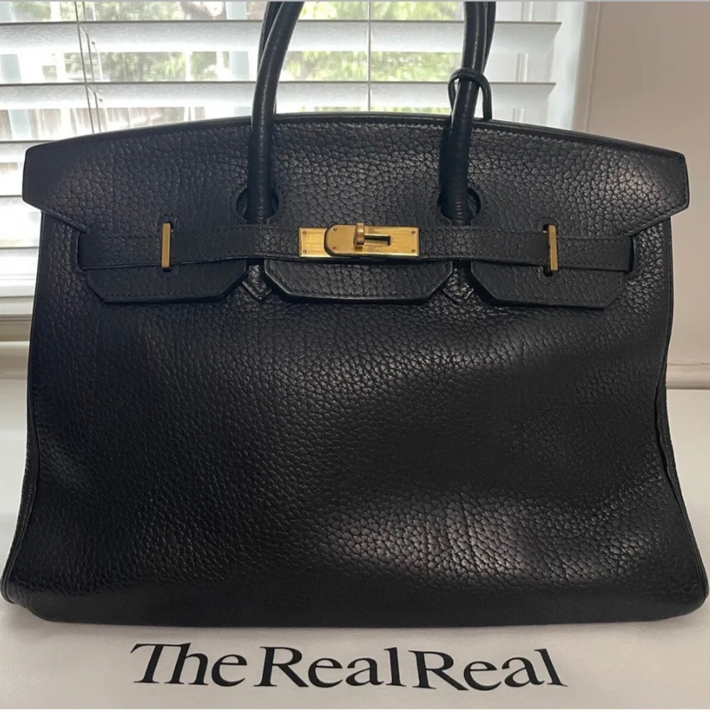 Hermes Birkin 35 black fjord leather bag gold hardware COA *SOLD*